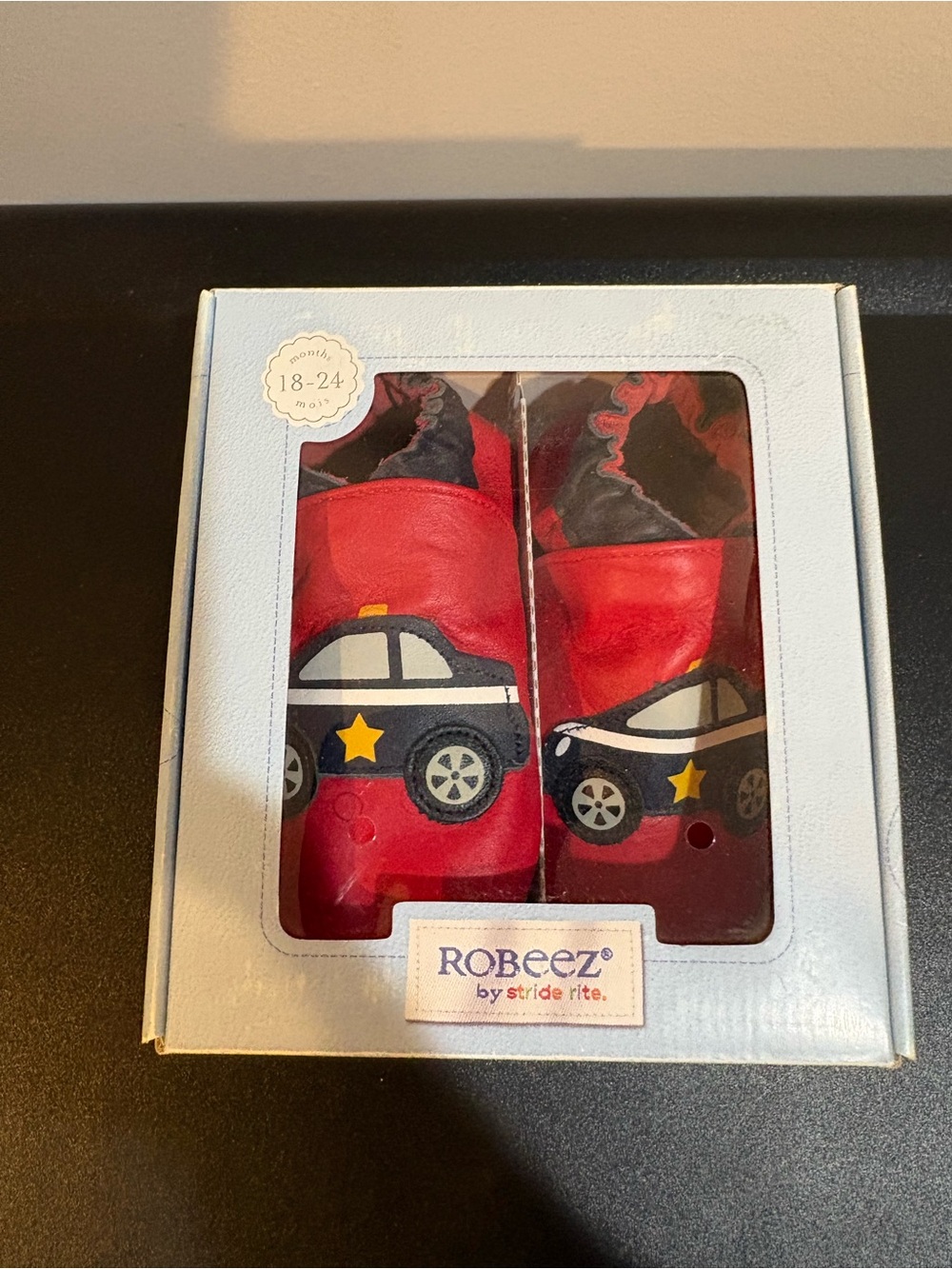 NIB Robeez By Stride Rite Boy Shoes Soft Soles Police Car Red/Navy 18-24 Months